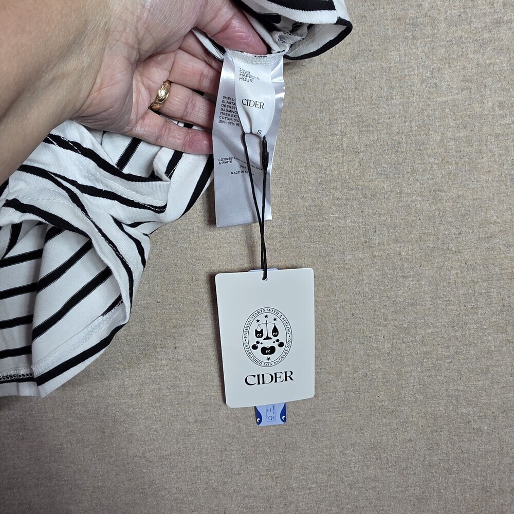 Cider Romper Women Size Small Black White Stripes Short Sleeve Shorts NWT - Picture 3 of 14